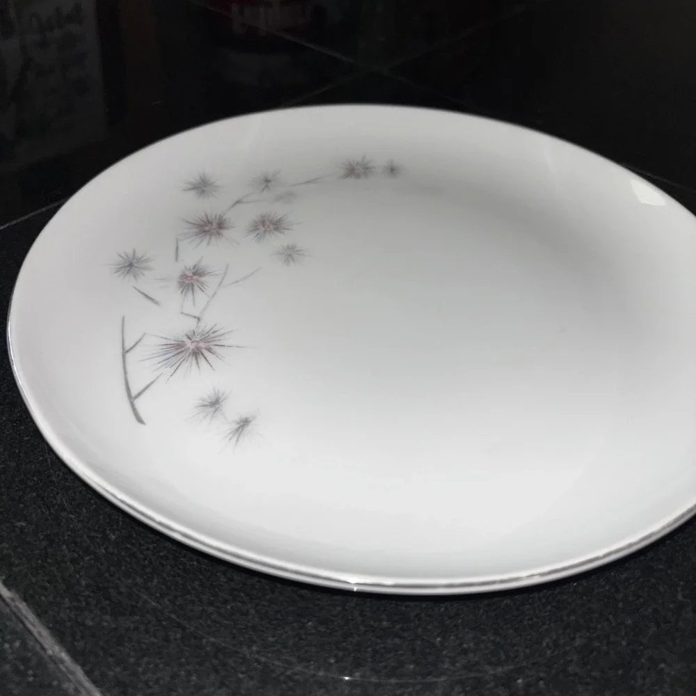 Creative Fine China Platinum Star Burst Dinner Plate Japan MCM Atomic 10.25 Inch